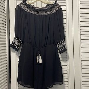 Off-the-shoulder ROMPER by Belle Sky. Worn twice